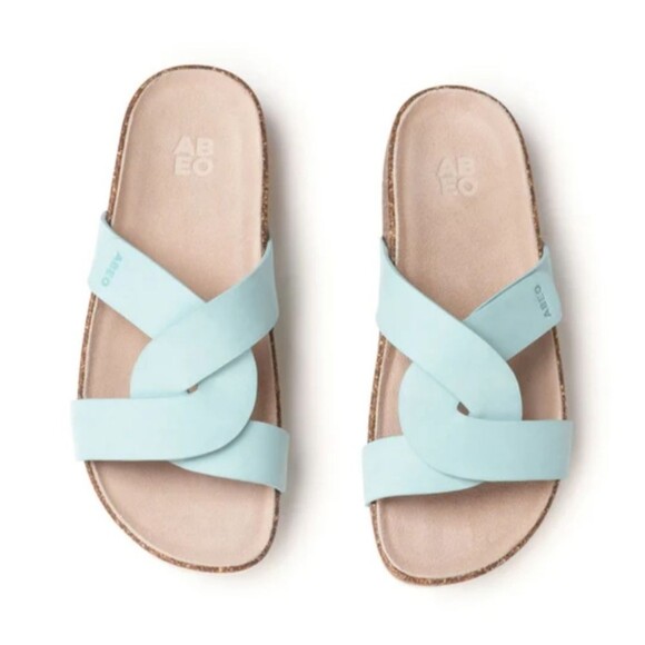 ABEO LizzyĀ Lanai Leather Slide Color Aqua Light Turquoise Size 9 - Picture 1 of 16
